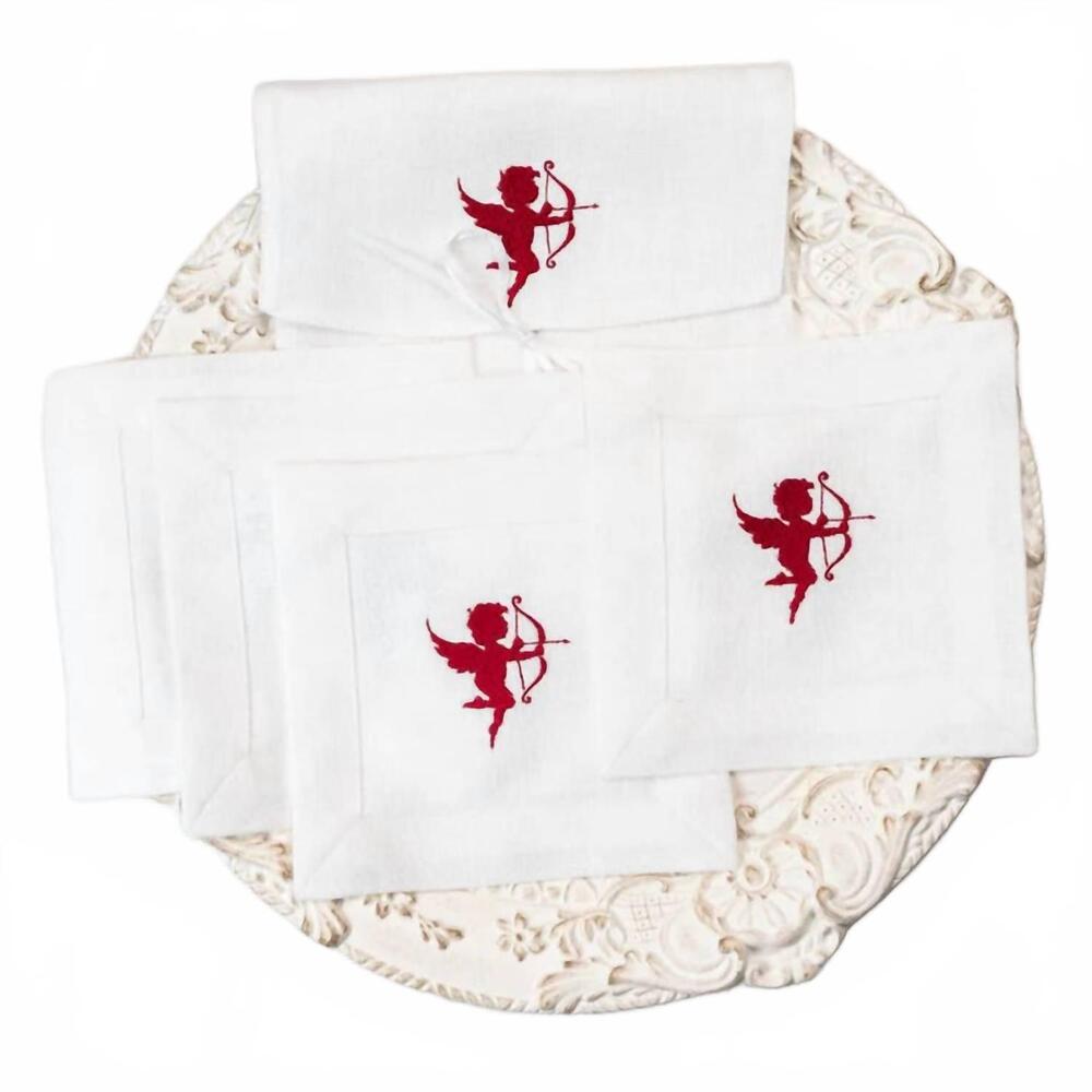 NEW ARTE ITALICA cupid linen cocktail napkin set in white